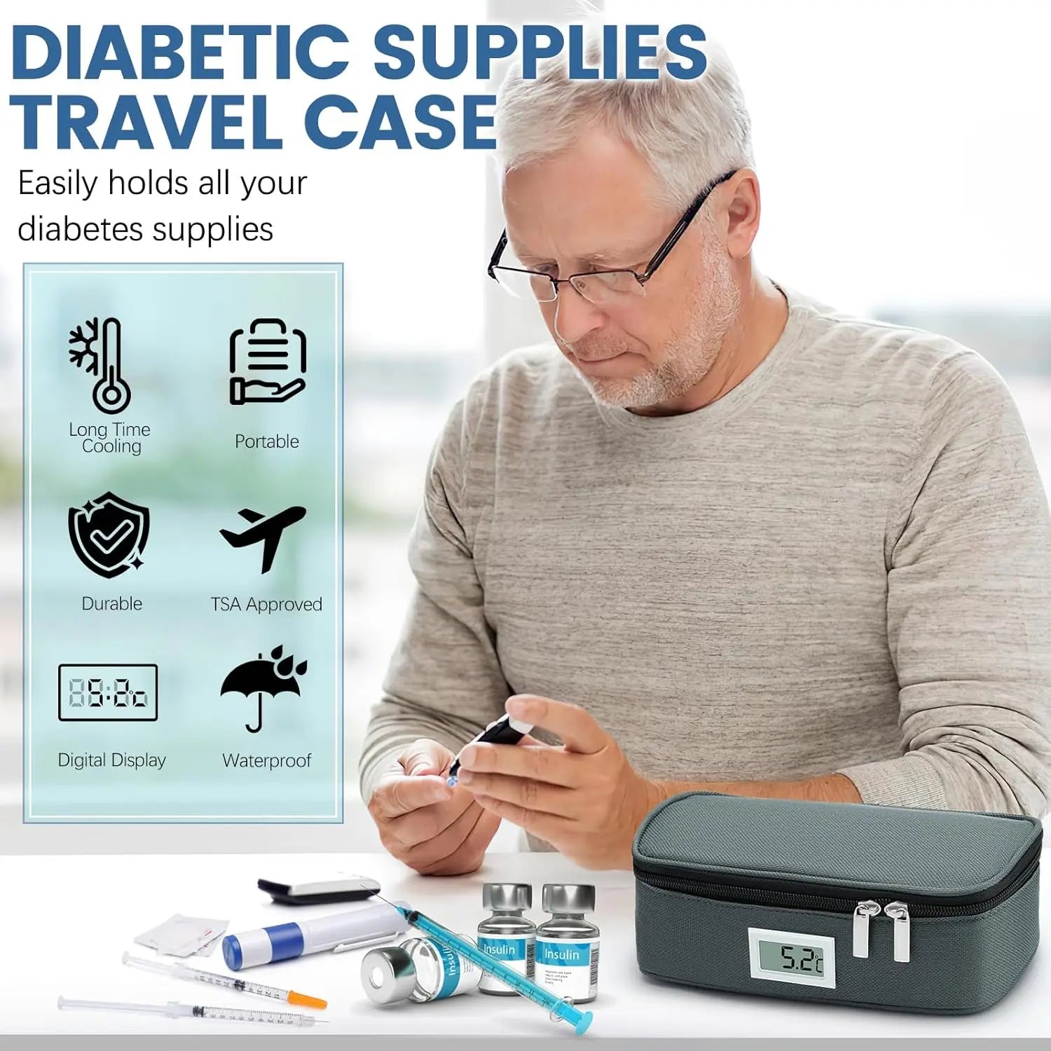 Insulin Refrigeration Small Refrigerator Convenient Medicine Refrigerator With 2 Ice Packs LED Temperature Display OutdoorTravel