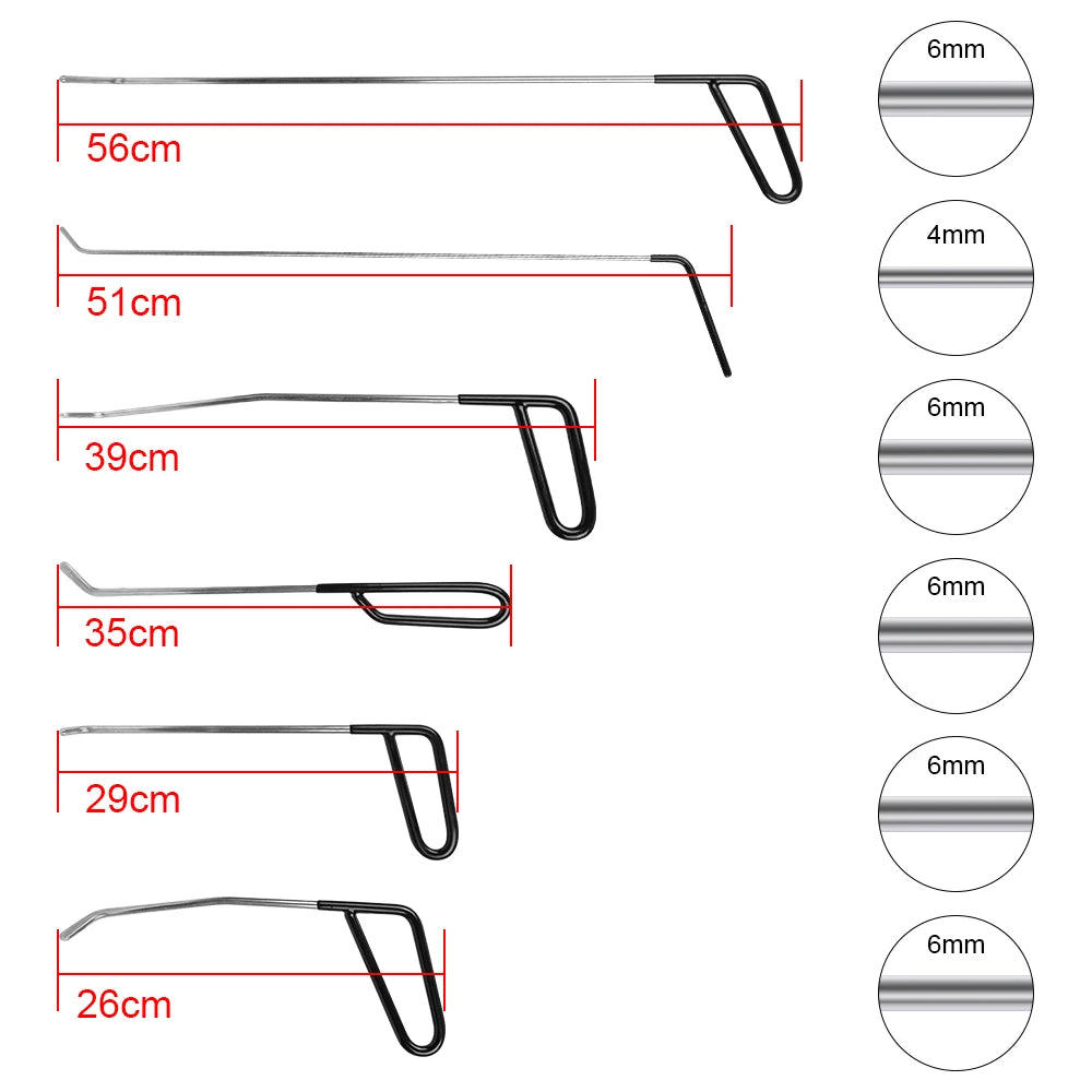 Car Dent Repair Stainless Steel Rods Hooks Crowbar Kit for Automotive Body Dent Removal Hail Dings Tools