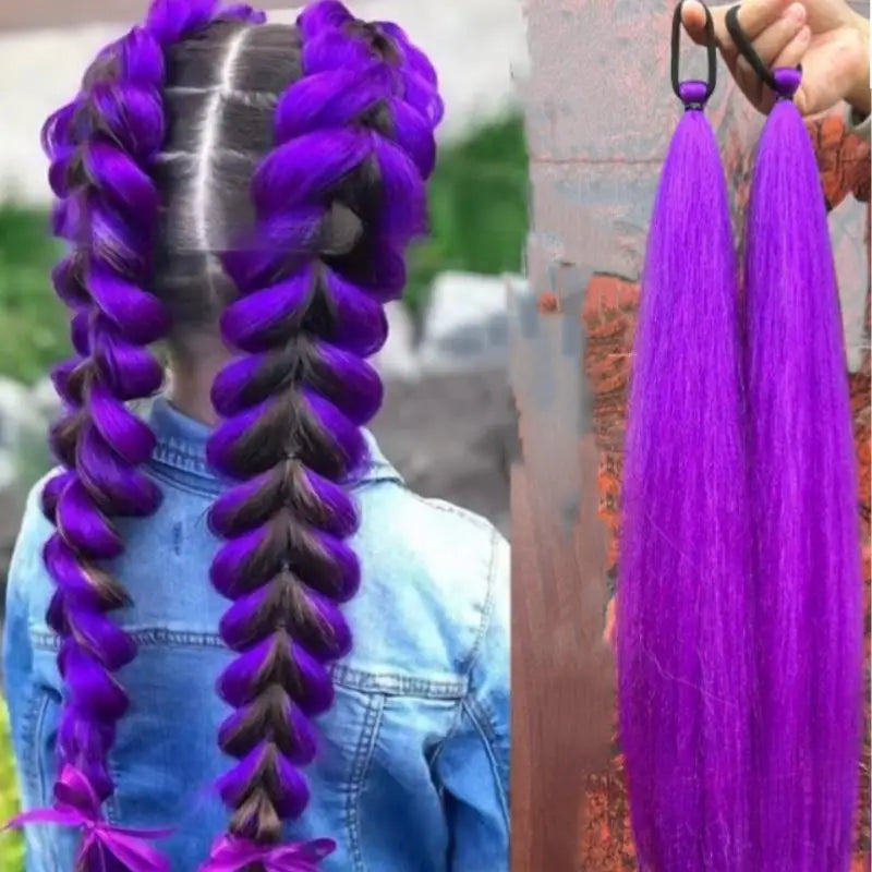 26inch Long Purple Braided KPOP Rumi Cosplay Wig Heat Resistant Synthetic Ponytail Braid Accessory