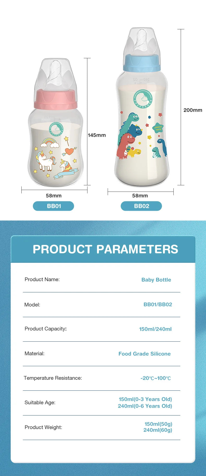 MAMIJOY 0-6 years Baby Bottle 150/240ML Milk Bottle Silicone Pacifier BPA Free Newborn PP Baby Bottles