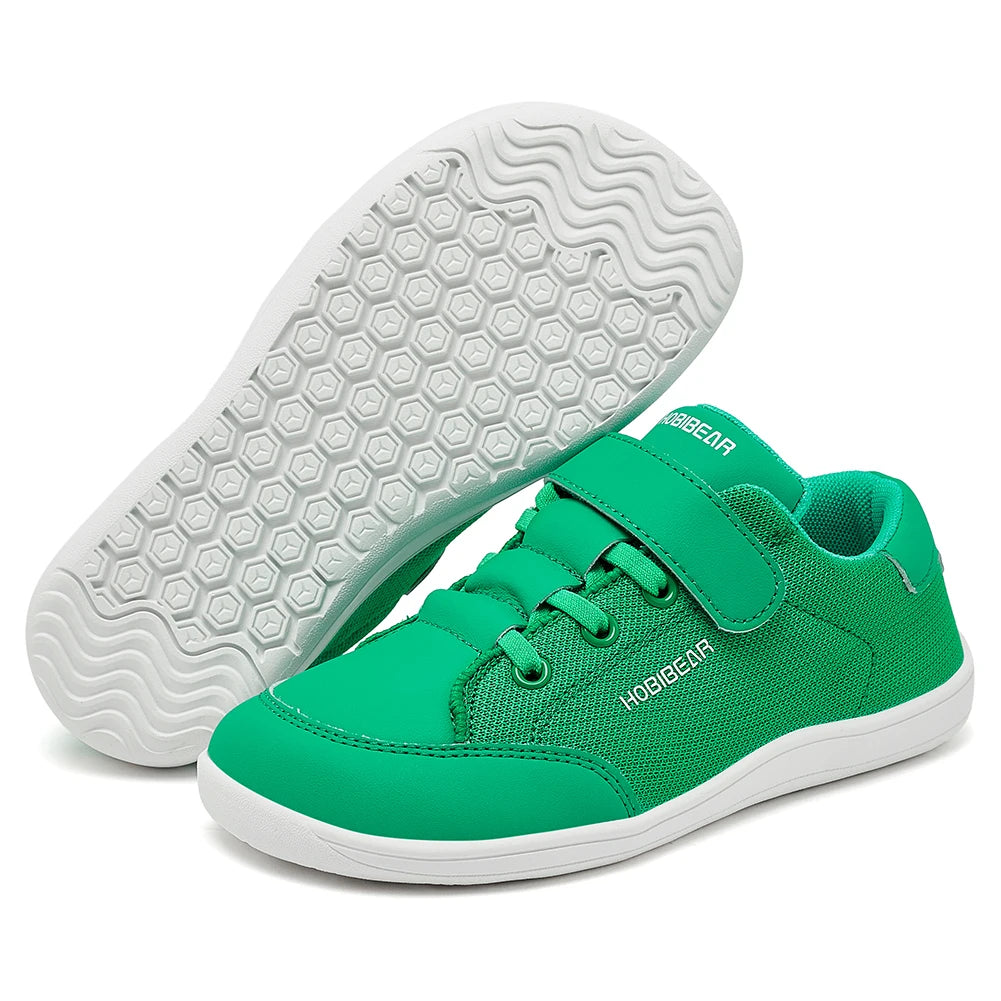 HOBIBEAR Kids Wide Toe Barefoot Shoes Boys Girls  Minimalist Sneakers Lightweight Hook Loop Mesh Artificial Leather Shoes