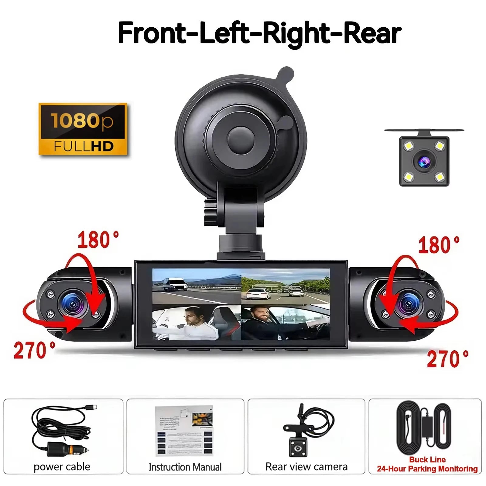 Dash Cam Vehicle DVR video recorder 4 cameras for cars black box front rear internal Night Vision Loop Recording dashcam car 360