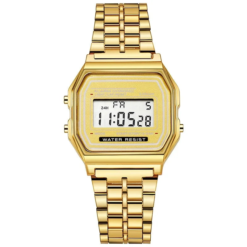 Luxury LED Watches for Men Stainless Steel Gold Sliver Electronic Digital Watch Fashion Business Mens Watch relogios masculino
