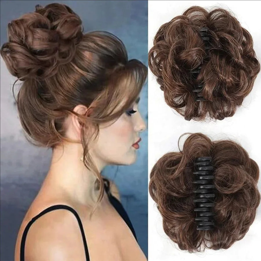 6 Inch Claw Clip Messy Bun Wig Curly Wavy Synthetic Hair Extensions for Women for Updo Hairstyles Halloween and Christmas
