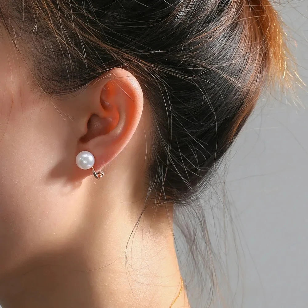 Vintage Medieval Luxury Rhinestone-set Oval Clip on Earrings Non Pierced for Women Retro White Geometric Pearl Ears Clip Jewelry