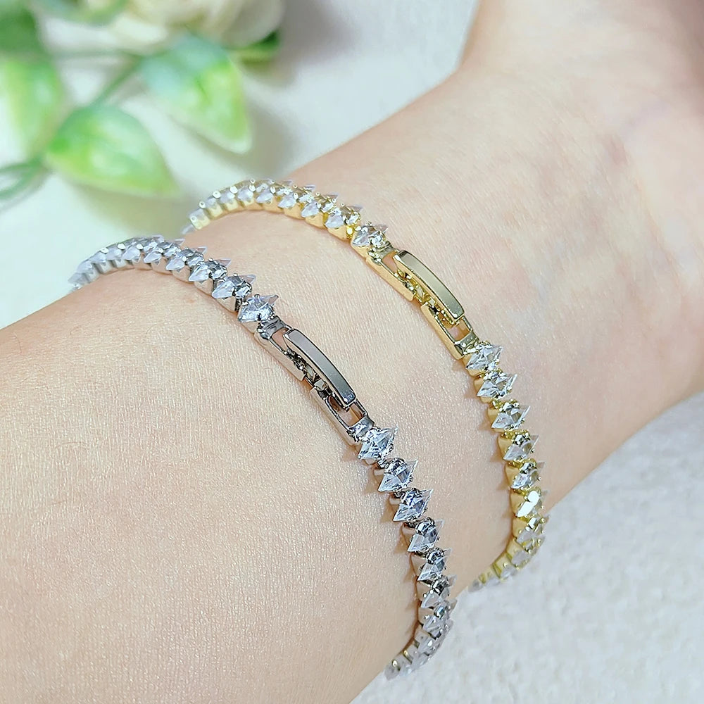 Luxury Dainty Tennis Bracelet for Women Silver Color Sparkling Cubic Zircon Stackable Chain Crystal Banquet Wedding Jewelry H085