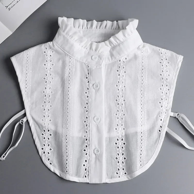 Fashion 2025 Front Tie White Fake Collar for Women Stand Detachable Collar Fake Girls Vintage Lace Ladies False Blouse Collar
