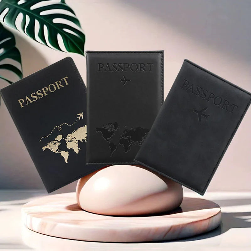 PU Leather Passport Cover For Men & Women World Map Travel Passport Case Organizer - Protective Card Holder ID Document Covers