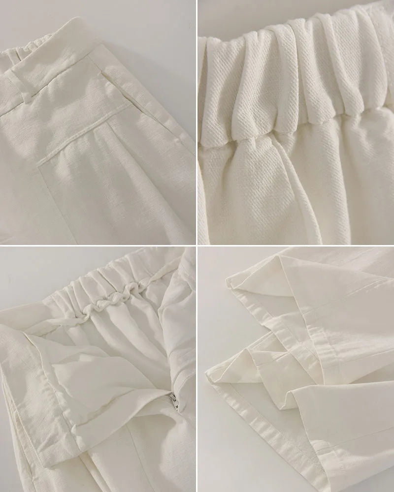 Summer White Pants For Women Cotton Formal High Waist Wide Leg Trousers Ladies Elegant Summer Women's Pants Straight Leg Office