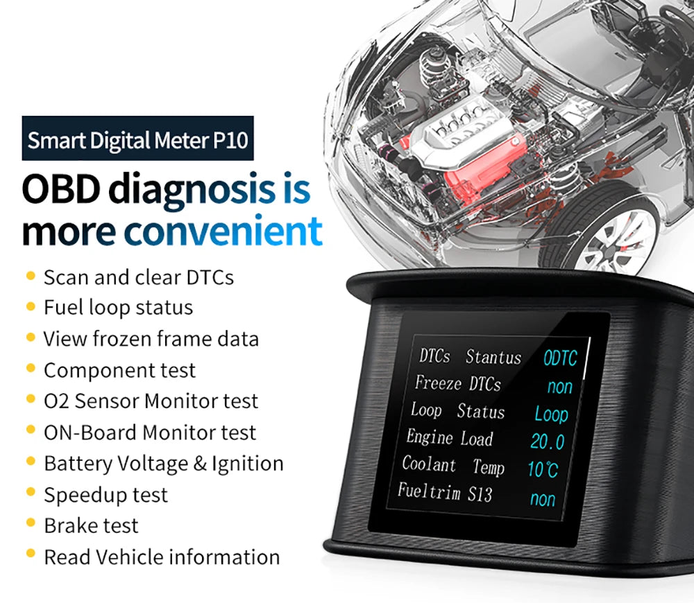HD P10-PRO OBD2 HUD Car Head Up Display Digital Speedometer Auto On-board Computer With Speed RPM Temperature Voltage Alarm