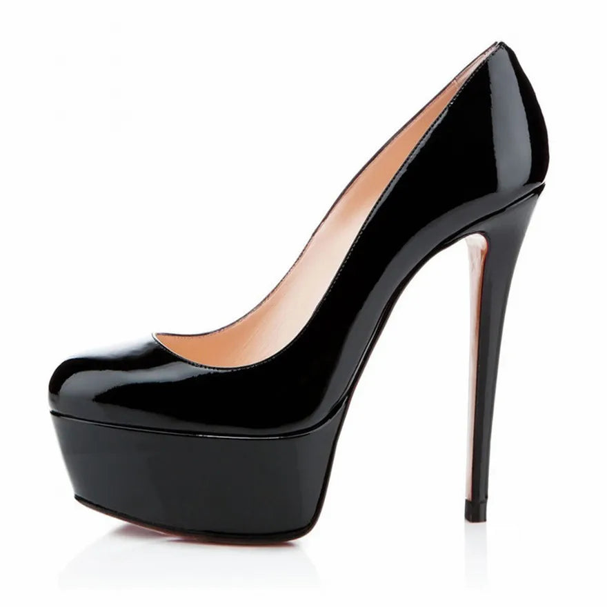 Candy Color Platform Women High Heels Shoes Round Toe Patent Leather Pumps Woman Sexy Party Wedding Shallow Ladies Shoes Size 42