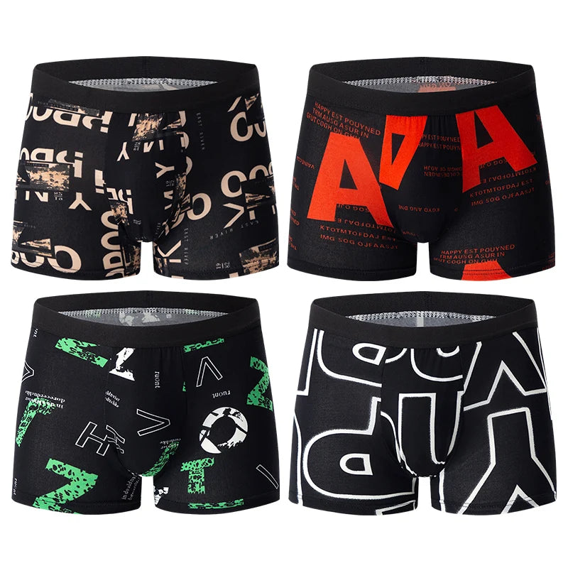 4/10piece Men's European And American Size Printed Fashionable Underwear Comfortable Plus Size Boxer Shorts Casual Sports Shorts