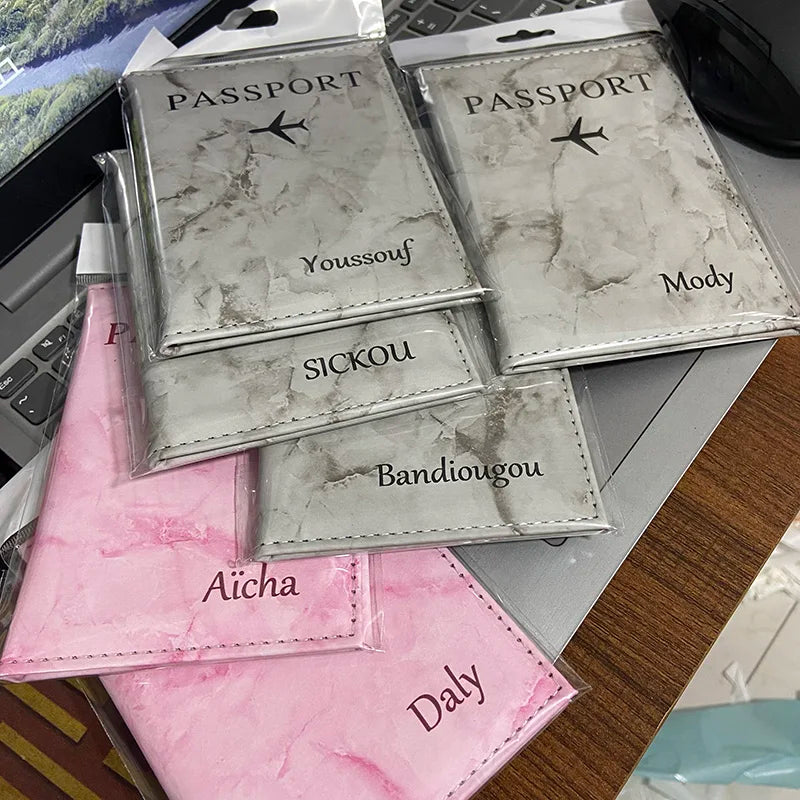 Laser Engraving Customize Name Passport Holder Travel Wallet Marble Patten Case for Passports Passport Cover With Personal Names