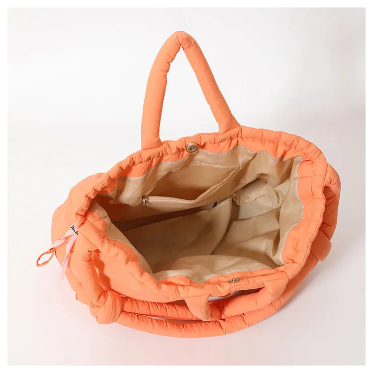 Casual nylon padded tote bag designer soft puffer women shoulder crossbody bags Simple Vintage large capacity handbags 2026