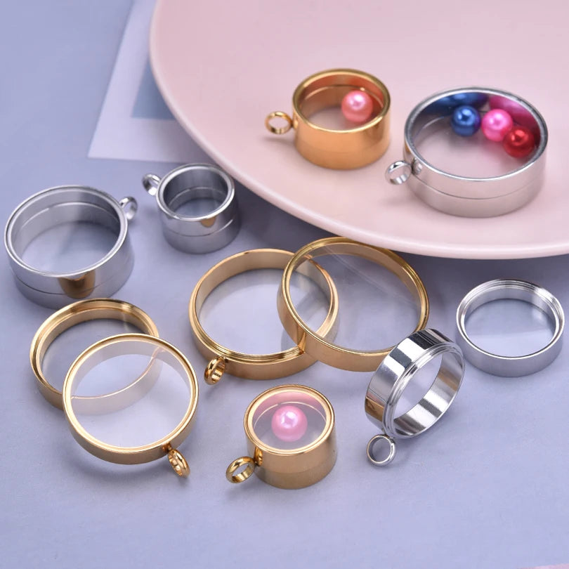 1Pc Stainless Steel Round Reliquary Photo Coin Holder Locket Pendant Openable Glass Cremation Urn Relicario Colgantes Jewelry