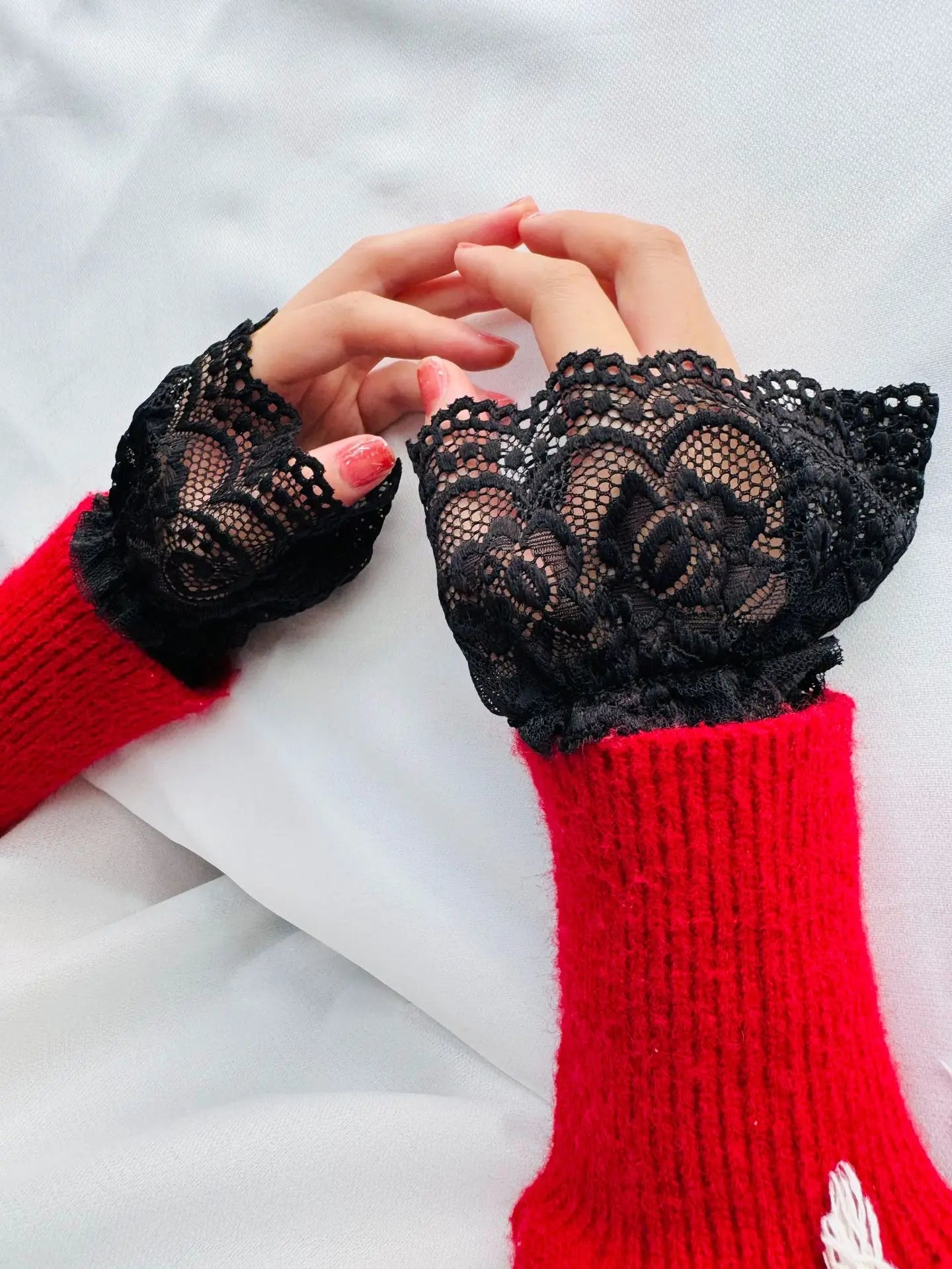 Mesh Lace Fake Sleeve Wrist Cuffs for Daily Wear Lolita Matching Dress Decor Sun Protection Sweet Styling