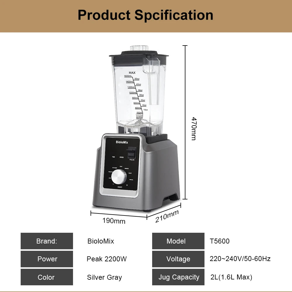 Biolomix Digital BPA FREE 2L Automatic Program Professional Commercial Blender Mixer Juicer Food Processor Ice Smoothies