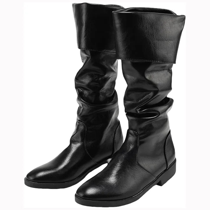 Renaissance Medieval Viking Pirate Boots Western-style Black Knight Boots Flat Jazz Boots Unisex Mid-calf Gothic Cosplay Boots