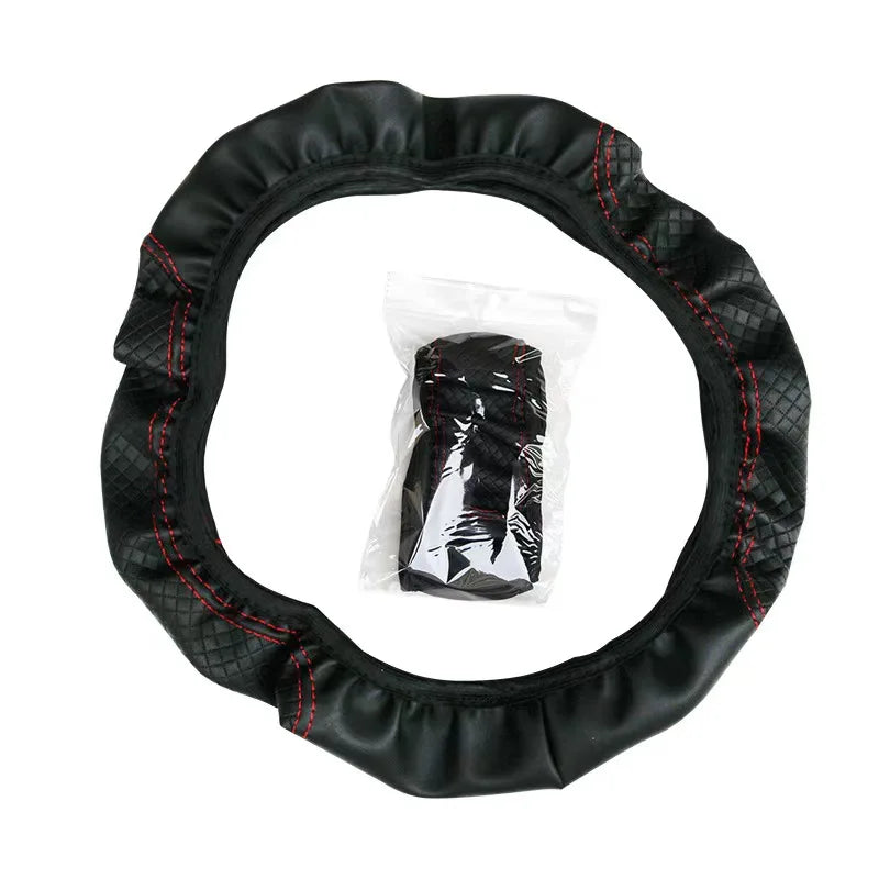Artificial Leather Three-dimensional Embossed-car without Inner Ring Steering Wheel Cover Auto Parts for 14.5-15 Inches