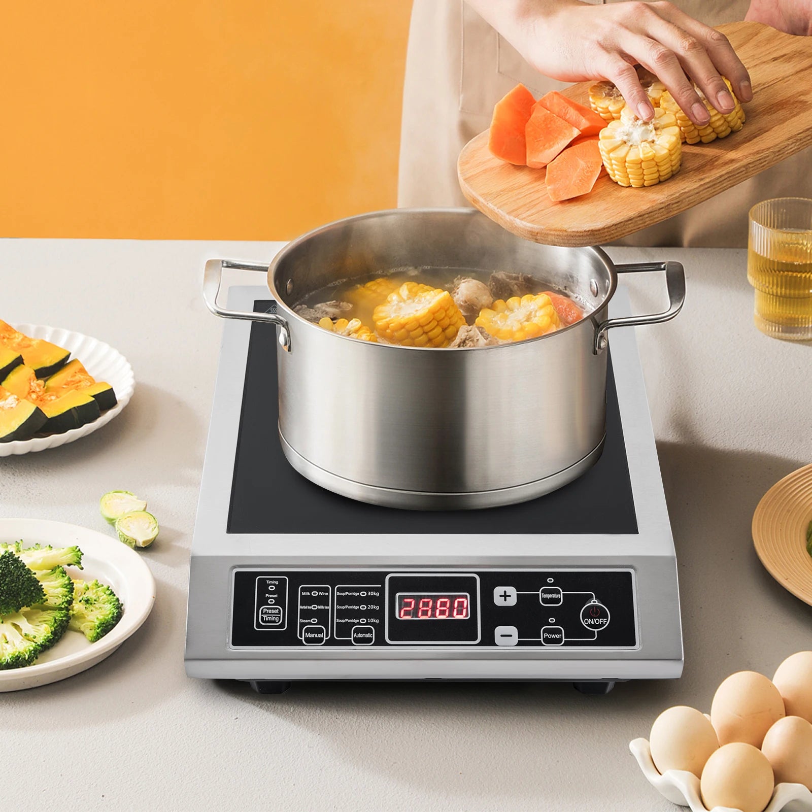 3.5KW Portable Electric Induction Cooktop, Countertop Induction Cooker with 8 Temperature Levels,IGBT Heating Induction Hob IPX4