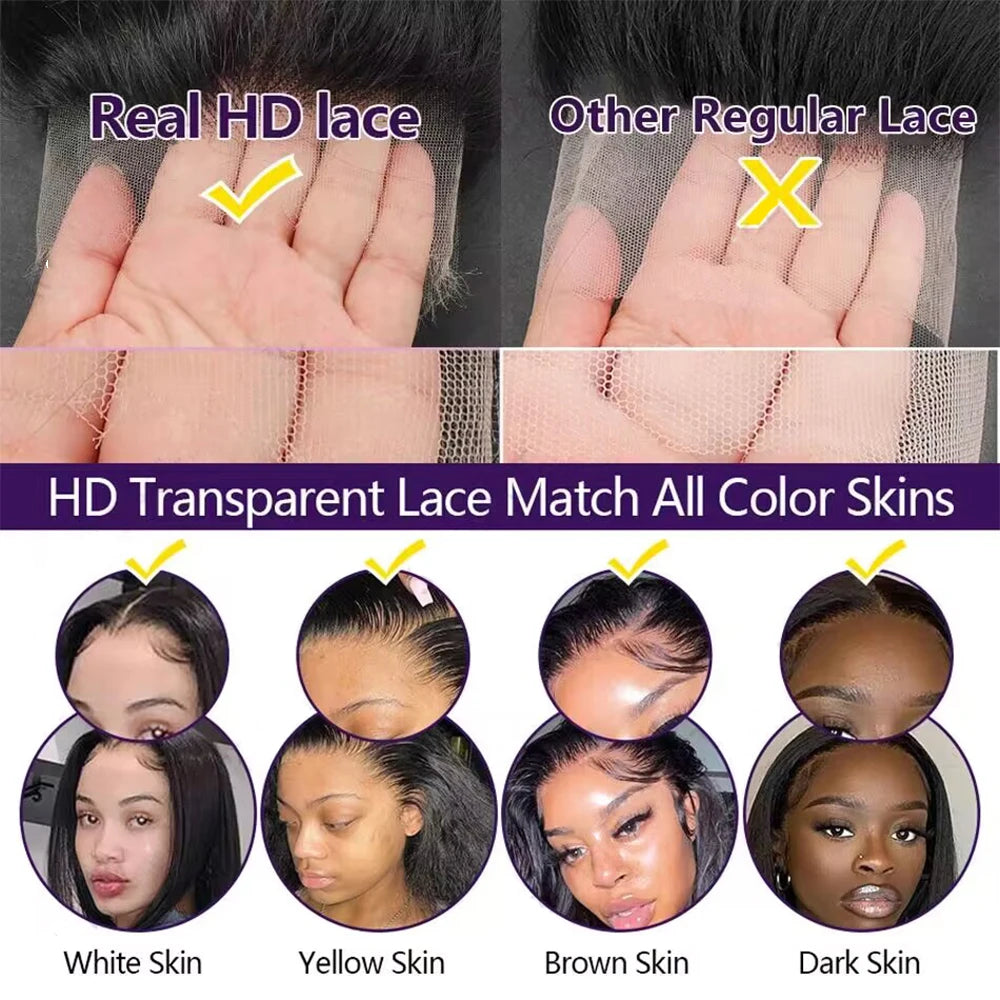 40 46 Inch 13x4 13x6 Full Frontal HD Transparent Lace Long Deep Wave Brazilian Remy Human Hair Pre plucked Wigs 200 Density