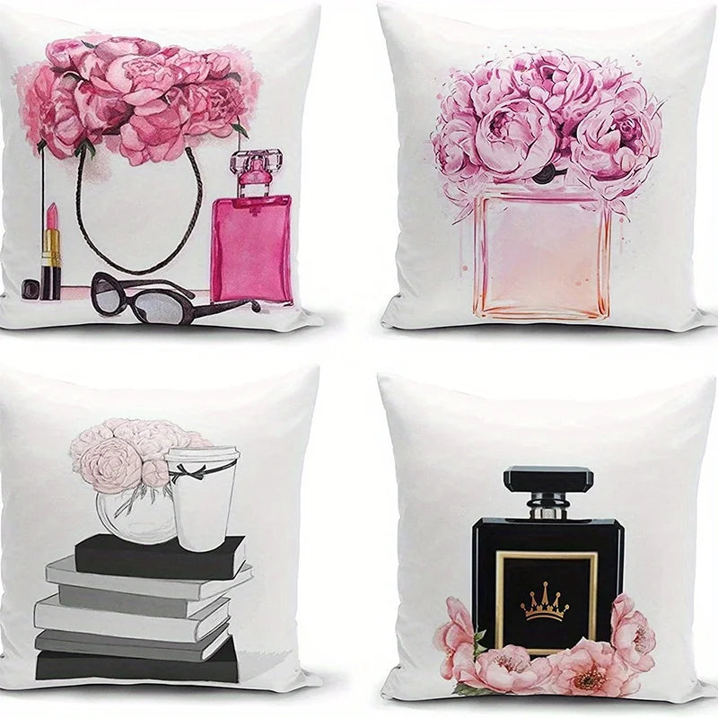 Floral & Perfume Inspired Double-sided Printed pillow cover Short plush Suitable living rooms bedrooms sofas throw cushion cover