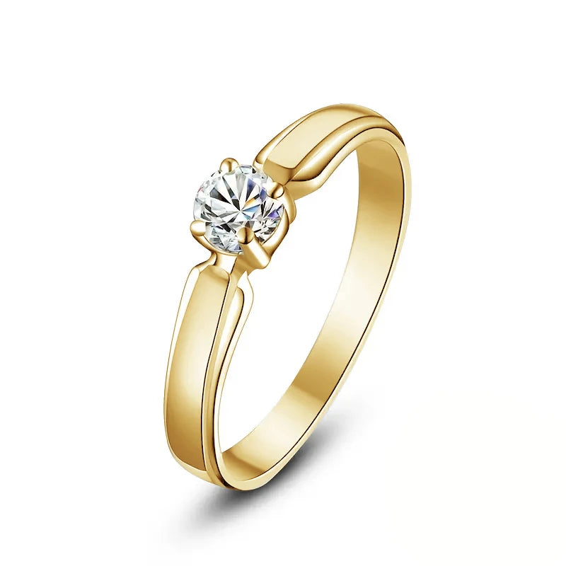 Huitan Single Round Cubic Zircon Rings for Women Engagement Wedding Band Accessories Simple Elegant Female Rings Fashion Jewelry