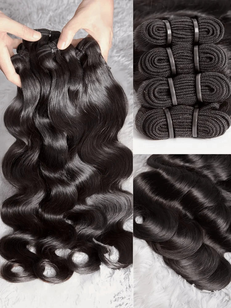 42 Inch Body Wave Human Hair Bundles Natural Black Brazilian Virgin Hair Weave 12A Unprocessed Real Human Hair Extensions Full T