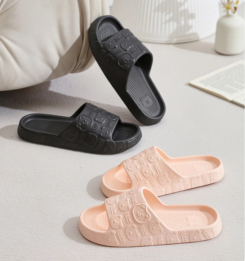 Couple Printting Cute Bear Women Slippers Summer Indoor Soft Cartoon Sandals Bathroom Anti-slip Outdoor Comfy Men Leisure Shoes