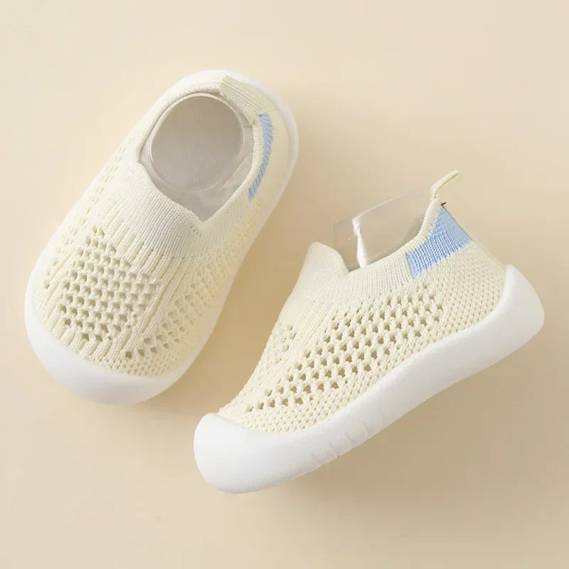 Breathable Knit Mesh Walking Shoes for Kids Spring Summer Soft Sole Anti-Collision Unisex Pastel Casual Sneakers Toddlers 1-3Y