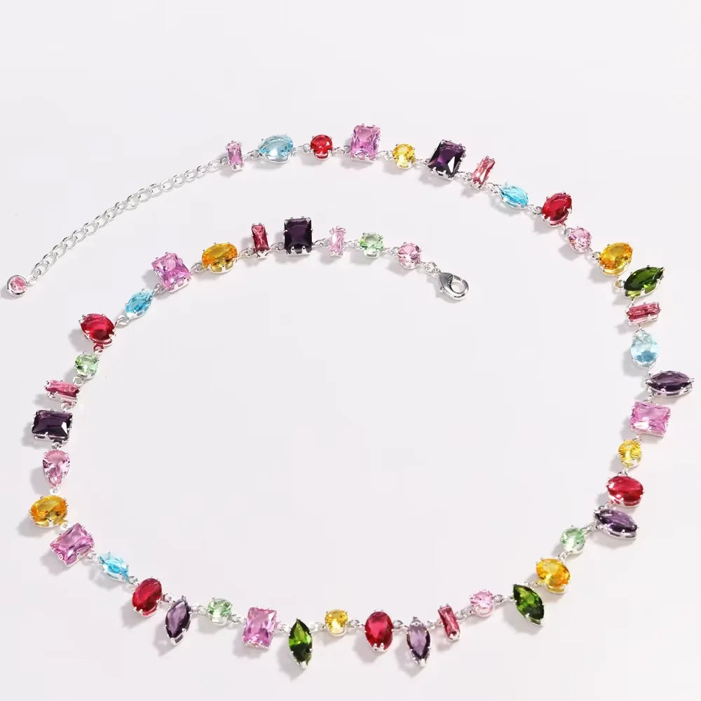 Luxury Colourful Crystal Zircon Necklace for Women Fashion Party Jewelry Accessory Ladies Elegant Zircon Jewelry
