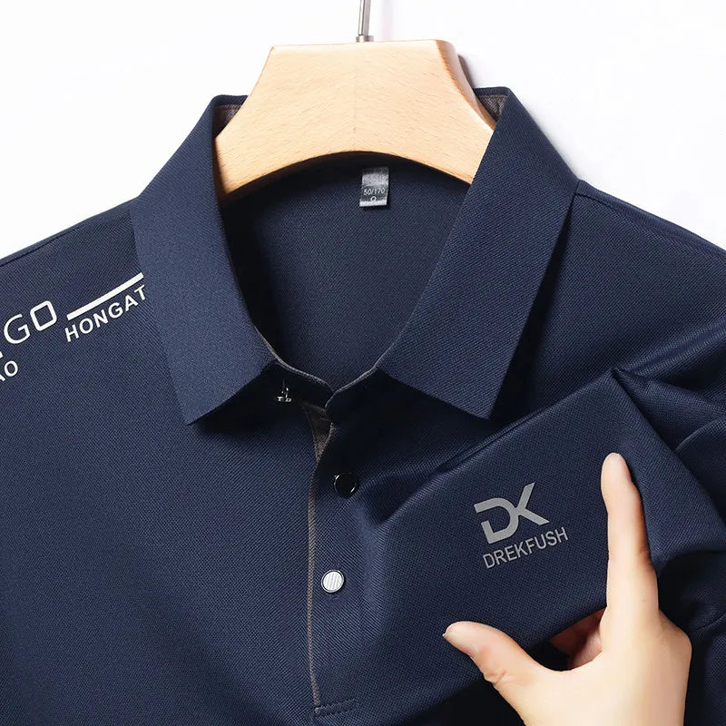 New Men's Business Casual Short Sleeved Shirt with Badge Solid Color Polo Shirt Fashionable Breathable Comfortable Versatile Top