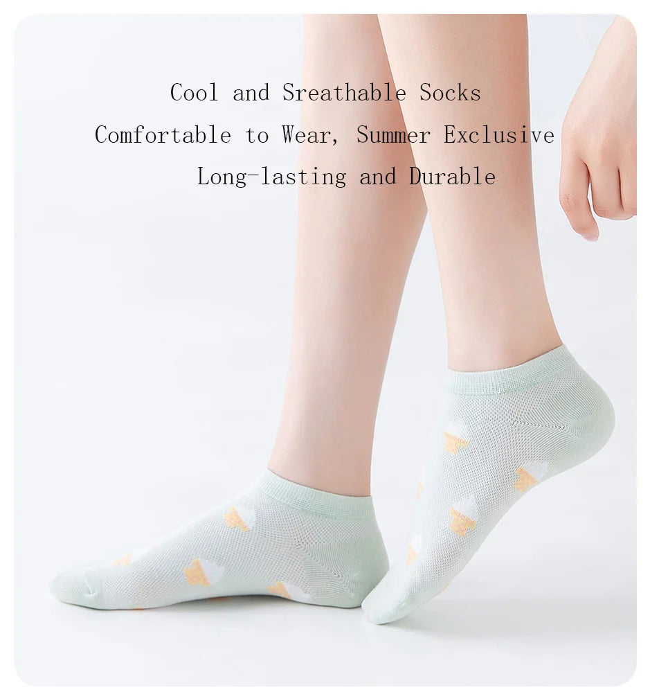 6 Pairs of Women Is Summer Thin Short Socks Sweet Cute Breathable Mesh Comfortable and Small Floral Fragments