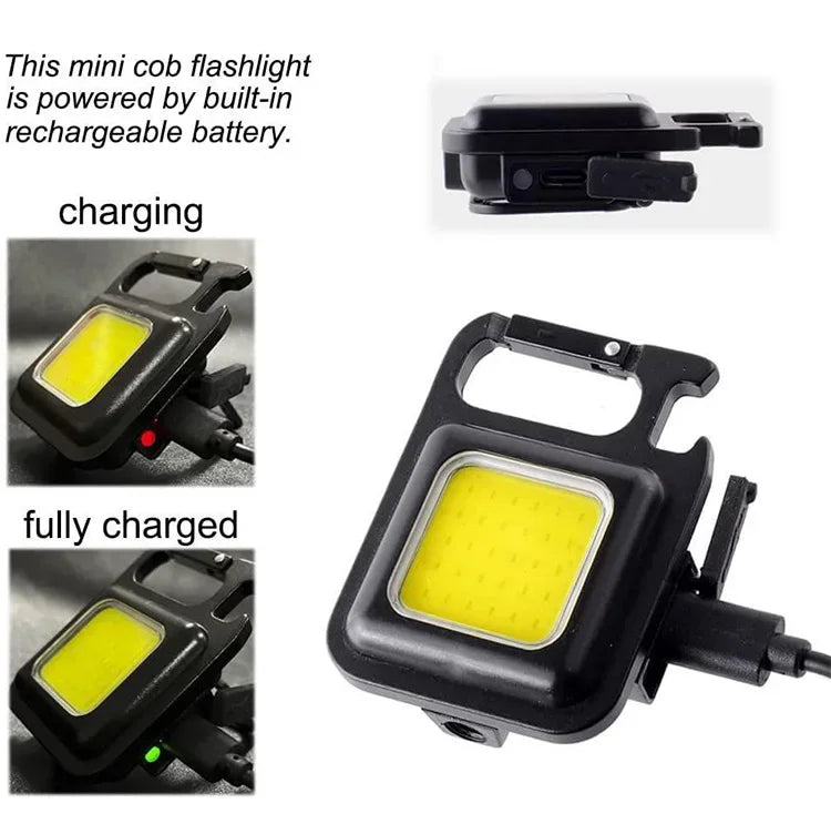 Super Bright 1500LM Work Light COB 500mah LED Flashlight Pocket Keychain USB Rechargeable Waterproof For Outdoor Camping