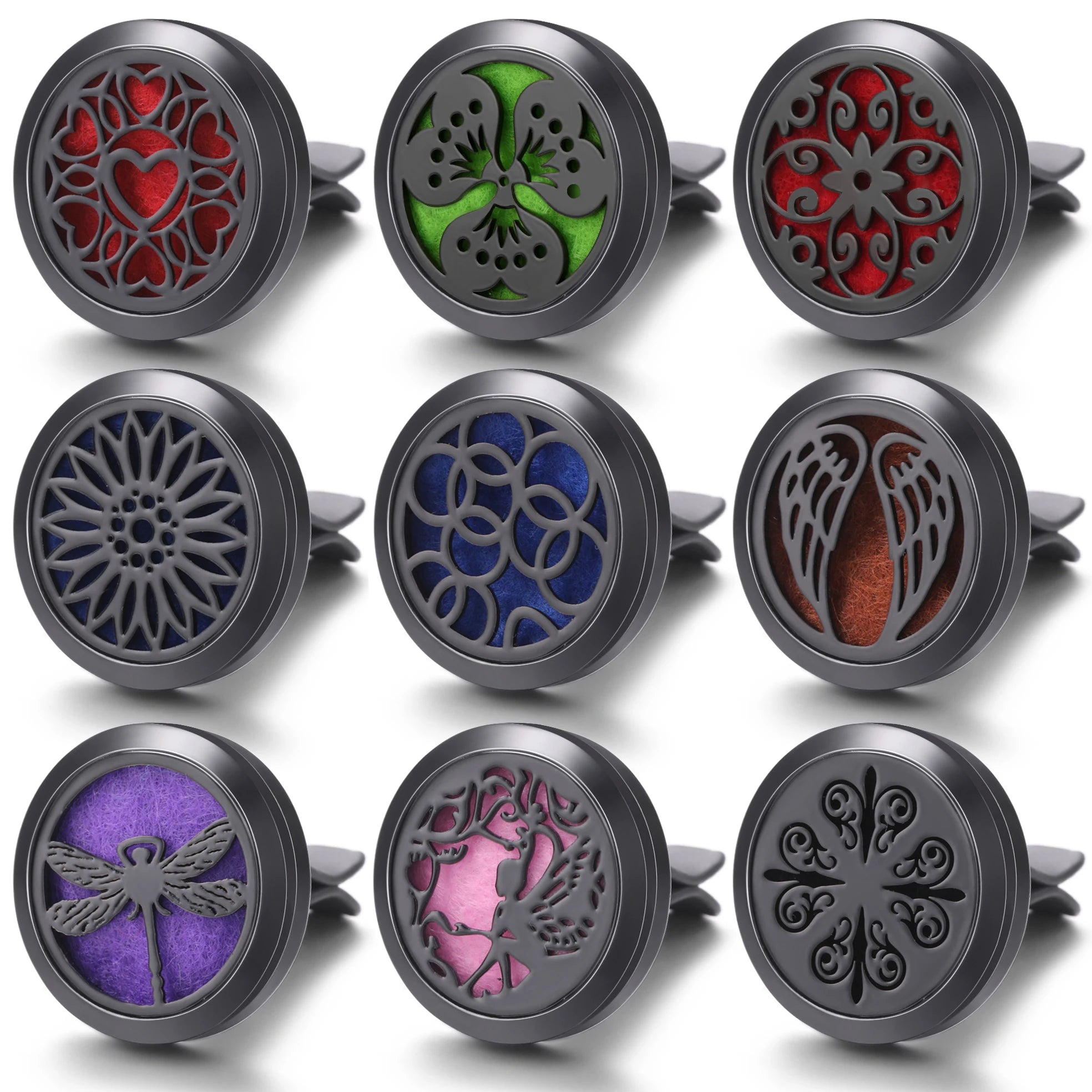 New Car Air Freshener Diffuser Clip Black Hollow Pattern Aromatherapy Lockets Essential Oil Perfume Pendant Car Ornaments Gift