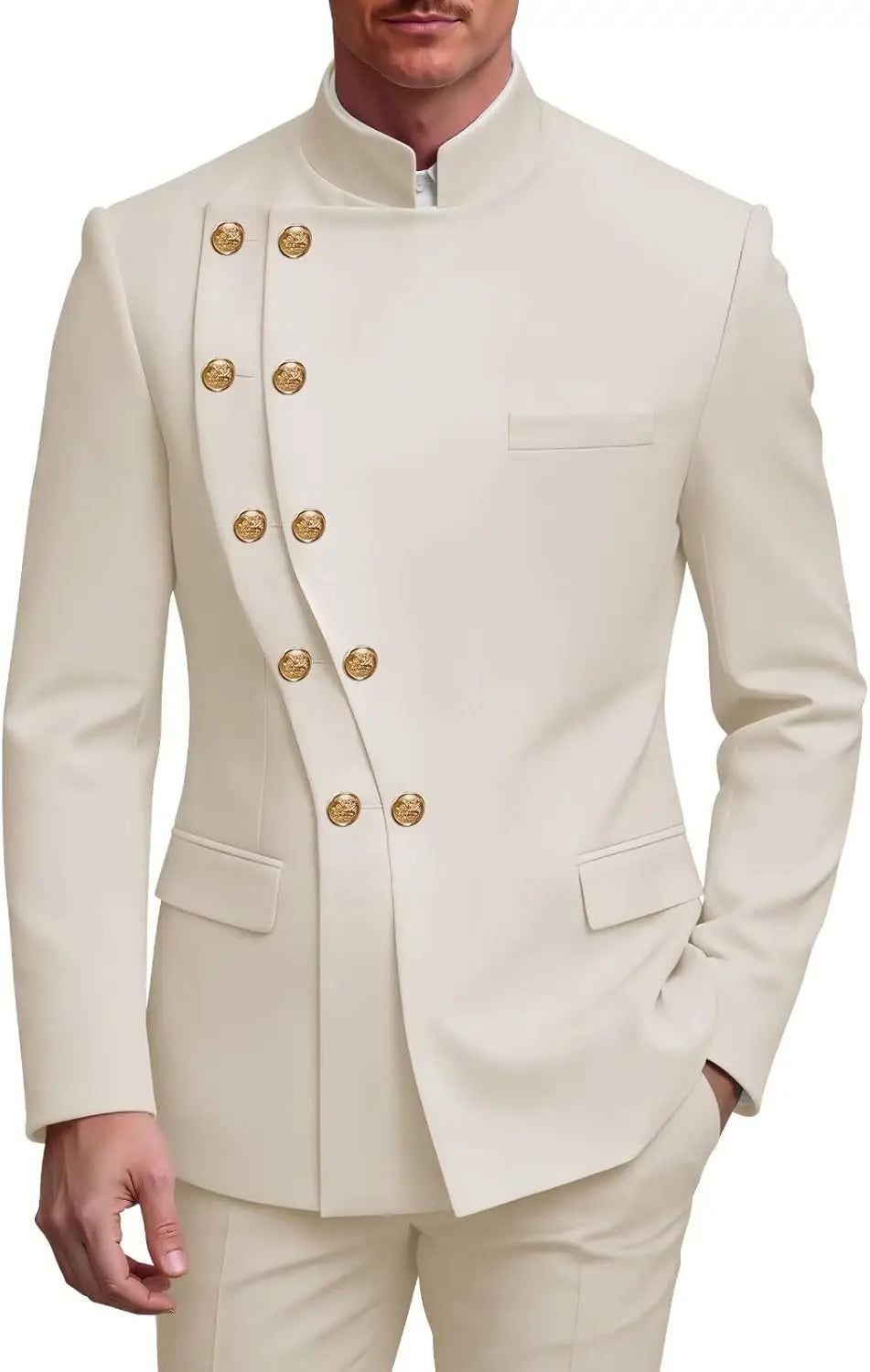 2 Piece Slim Fit Mens Suit Chinese  Suits Stand Collar Tuxedo for Men Wedding Prom Blazer Pant Set