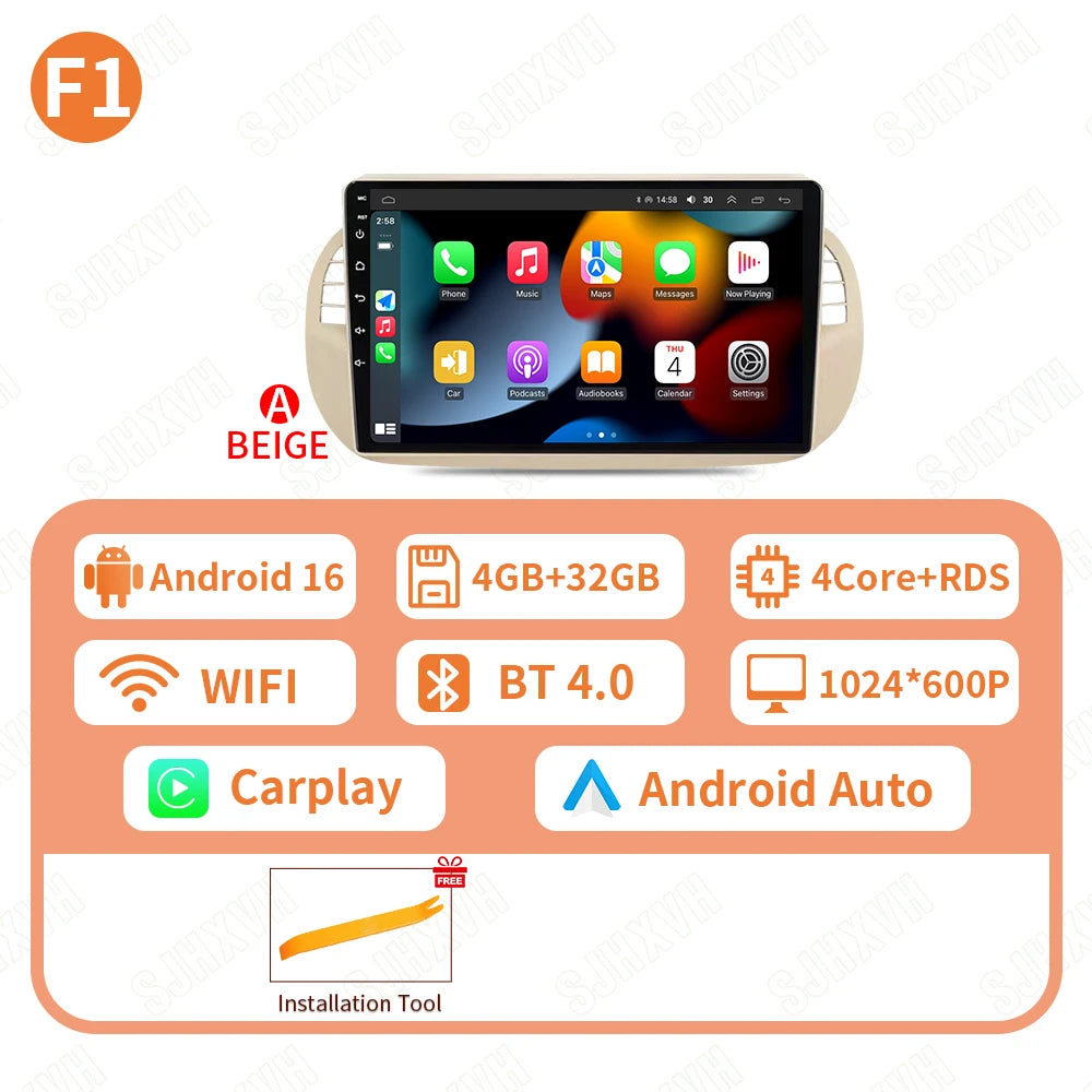 Car DVD Android 16 Radio Stereo For Fiat 500 2007-2015 Auto Multimedia Player GPS Navigation Head Unit High-Performance WIFI