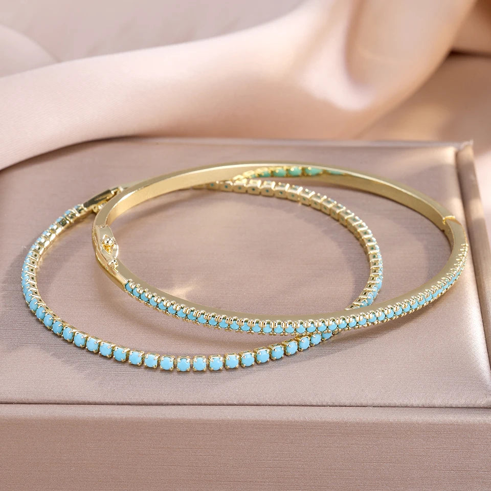 ZAKOL Brand New Blue Turquoise Micro-intact Zircon Bracelet Bangle for Women Shiny CZ Tennis Bracelet Delicate Jewelry Gift
