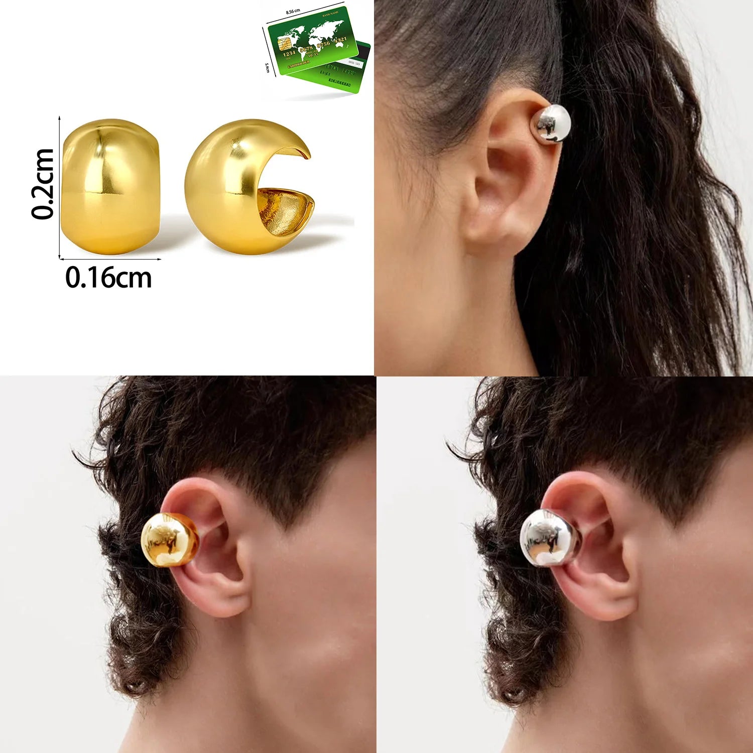 Smooth C-shaped No Piercing Ear Clips for Women Chunky Solid Metallic Earclip Earrings Fake Cartilage Cuff Earrings Punk Jewelry