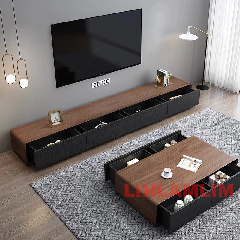 Modern White Living Room Furniture Set, Coffee Table and TV Stand with Storage Cabinets, Contemporary Entertainment Center Set