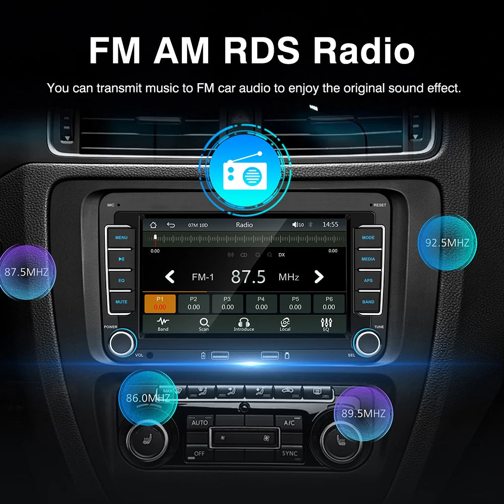 7 Inch Car Stereo For VW Touchcreen BT AM/FM Radio Receiver with Android Auto Carplay USB Charge Support Hands-Free Calling
