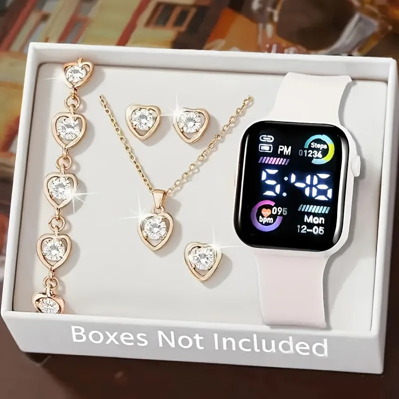 6-piece set of fashion electronic watch necklace earrings ring set for teenagers boys and girls, the best choice for frien