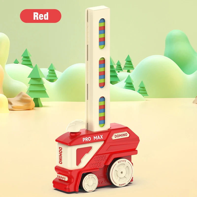 Automatic Domino Train with 60 Dominos Montessori Early Educational STEM Toys Train DIY Building Blocks Christmas Birthday Gift