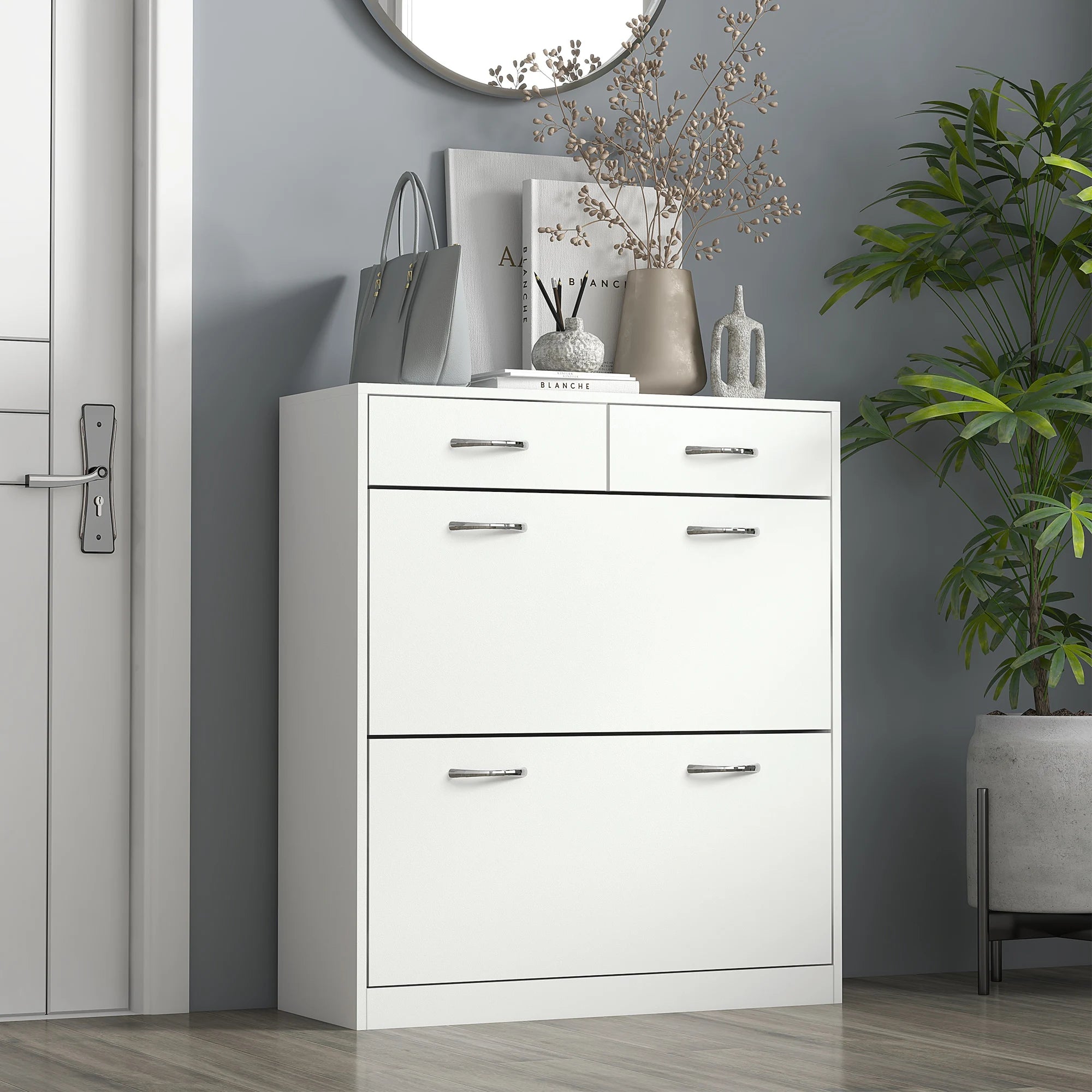 Homcom Shoe Cabinet with 2 Folding Drawers 80X30X91.5 cm White