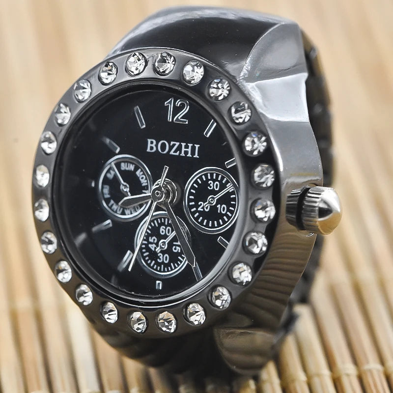 New Hot Sales Creative Diamond Set British Ring Watch Alloy Shell Finger Round Dial Couple Men And Women