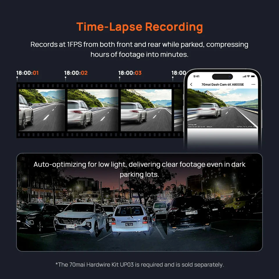 70mai 4K Dash Cam A800SE Upgraded Version of 70mai A800S Voice Control Supercapatior GPS ADAS Car DVR 70mai A800SE UHD Wifi 6