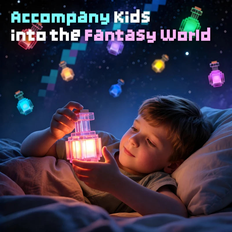 Rechargeable Night Light 7 Color Liquid Medicine Bottle Pixel Wind Peripheral Design Game Toy Bedroom Decoration Lamp Kids Gifts