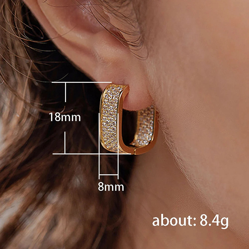 Huitan Korean Fashion Paved CZ Hoop Earrings for Women Metal Silver Color/Gold Color Simple Versatile Earrings Hot Jewelry