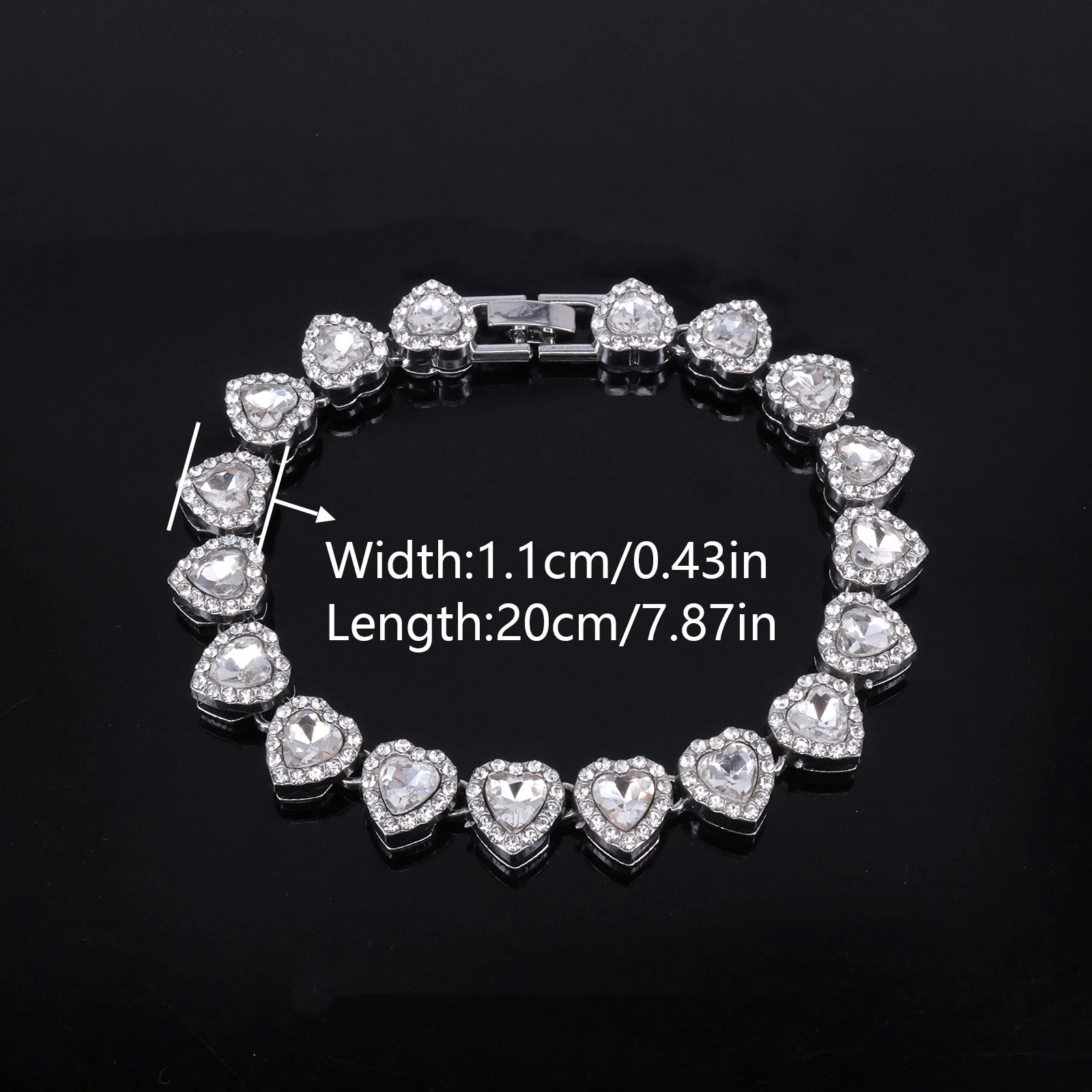 45CM New Hip Hop Tennis Chain Bracelet Necklace Shiny Heart Rhinestone CZ Fashion Rock Party Jewelry