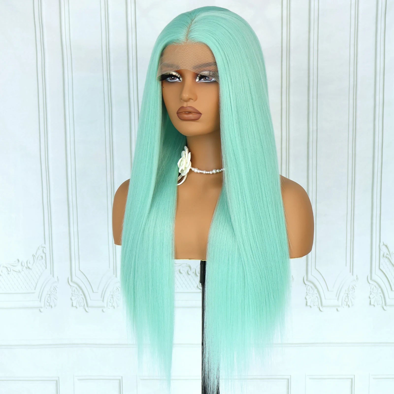 Aubree Synthetic Wigs Blue Hair 13*4 Lace Front Wigs For Daily Use Party Time Long Straight 28 inches 180% Density Glueless